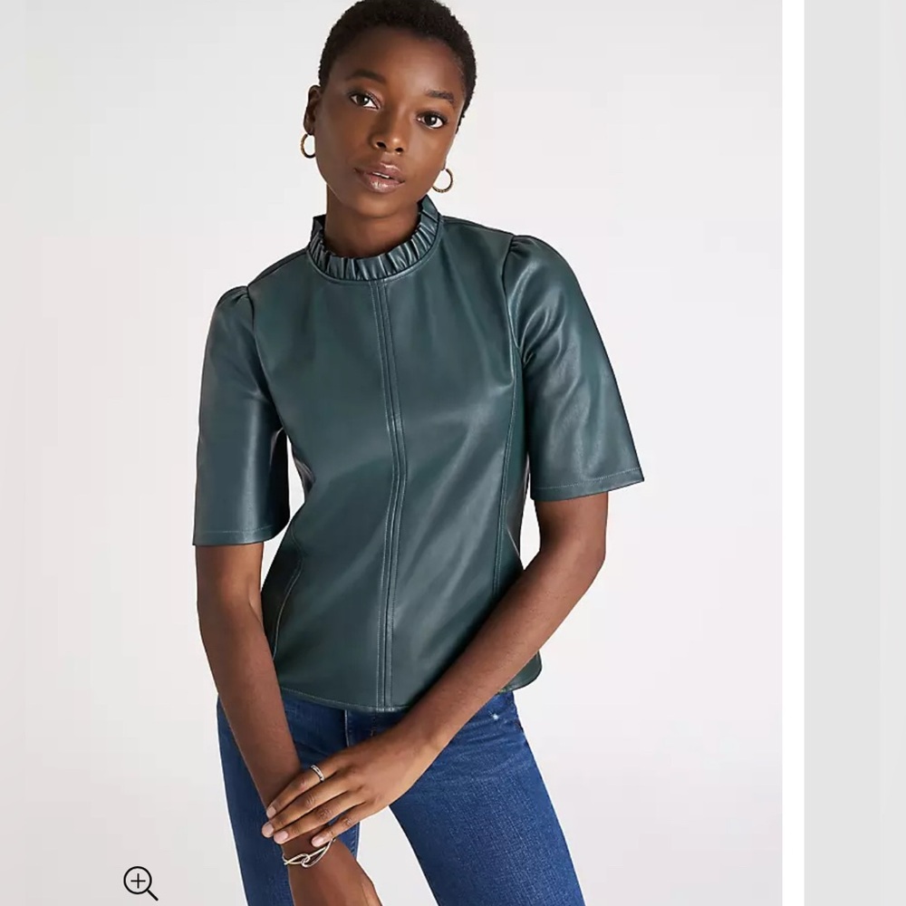 Faux Leather Ruffle Neck Top